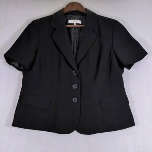 Jones Studio Separates Black Blazer Sz 14 3 Button Short Sleeve Lined Jacket